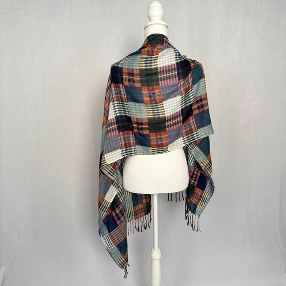 Plaid Multicolor Fringe Scarf Shawl - Picture 6 of 11